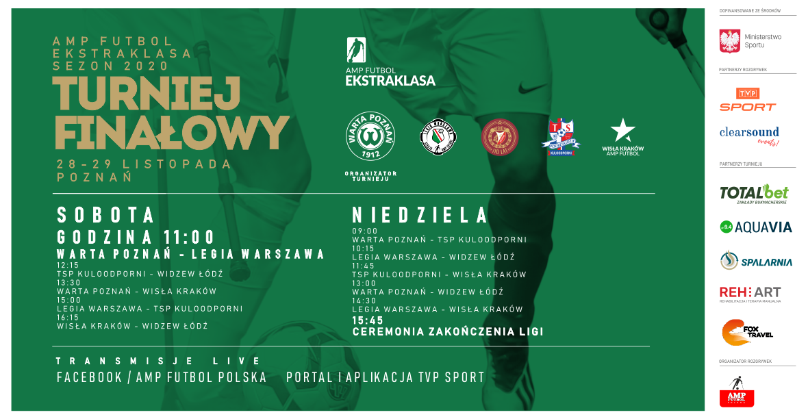 Plakat z napisem Turniej finałowy - logotypy drużyn i sponsorów