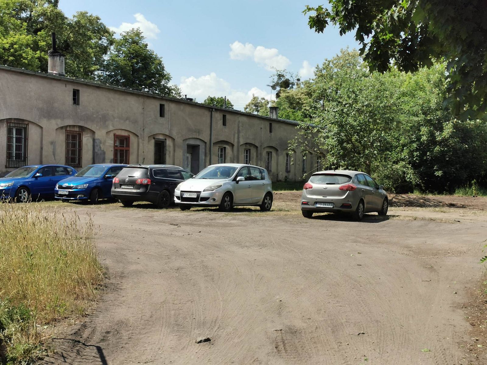 Parking leśny - pięć zaparkowanych samochodów