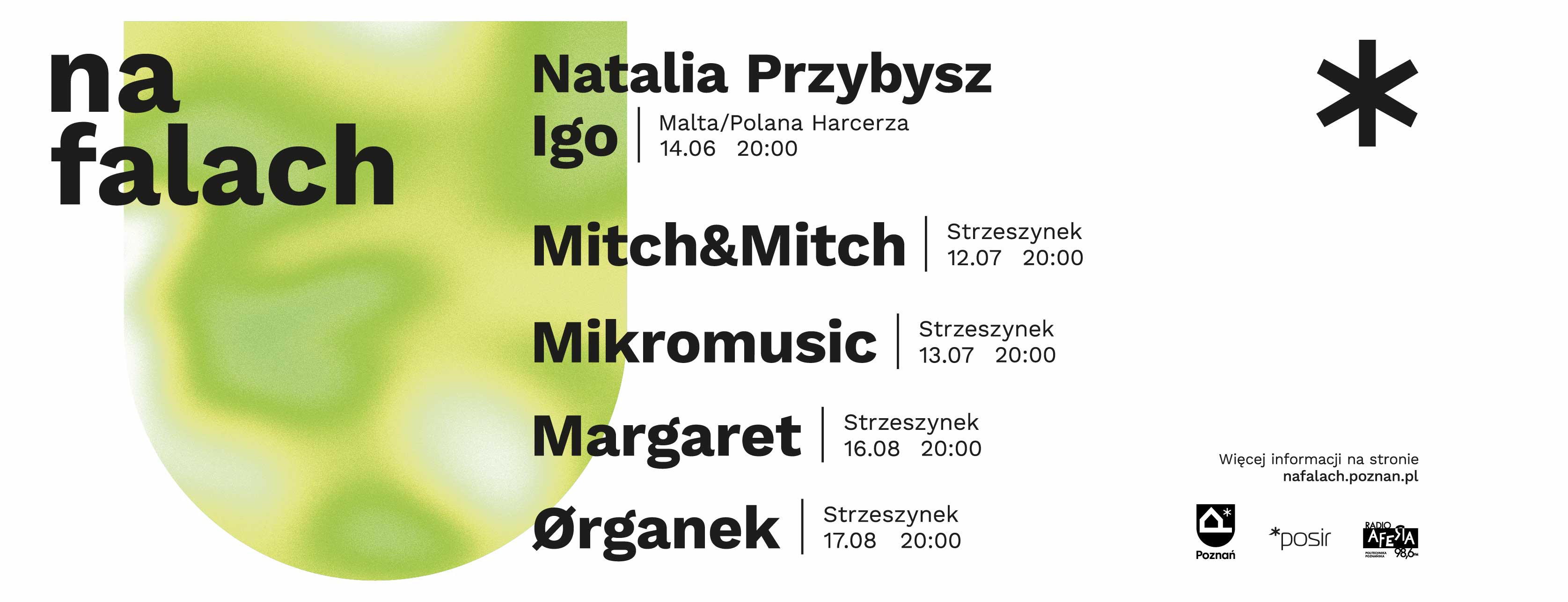 grafika z terminami koncertów i nazwami zespołów. 