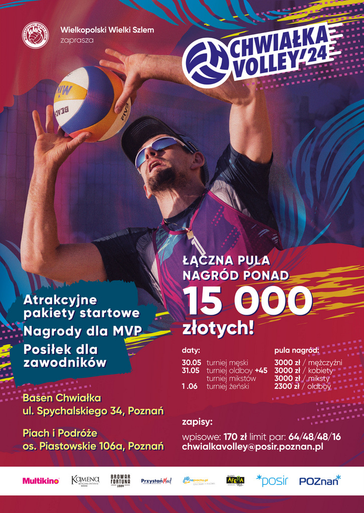 Grafika przedstawiająca zawodników grających w siatkówkę plażową podczas ubiegłorocznej edycji turnieju chwiałka volley. Grafiki informuje o starcie zapisów, które ruszają 25.03 o godzinie 20.