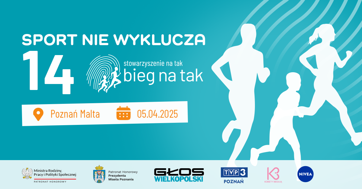 Zdjęcie przedstawia plakat z datą i miejsca wydarzenia oraz patronów biegu.