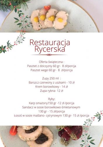 Menu restauracji Rycerskiej, na zdjęciu schab na zimno